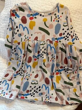 Hanna Andersson Cream Dress with Blue, Yellow, Green & Pink Abstract Print